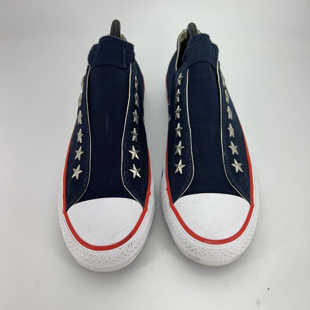 Converse Navy Canvas Slip-On Sneakers with White Toe and Red/Blue Trim - Picture 2 of 16